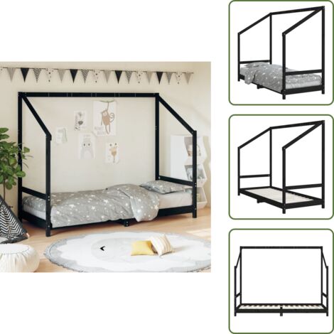 The Living Store Giroletto per Bambini Nero 80x200 cm in Legno Massello di Pino - Letto per bambini