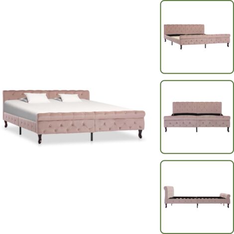 The Living Store Giroletto Rosa in Velluto 180x200 cm - Letto in Velluto