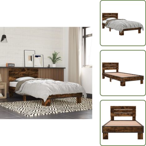 The Living Store Giroletto Rovere Fumo 100x200 cm in Legno Multistrato e Metallo - Materasso letto