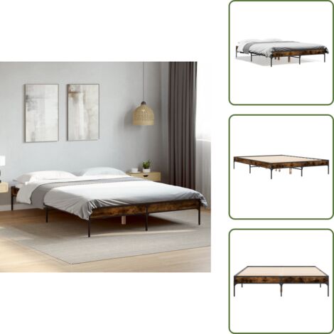 The Living Store Giroletto Rovere Fumo 120x200 cm in Legno Multistrato Metallo - Letto in legno