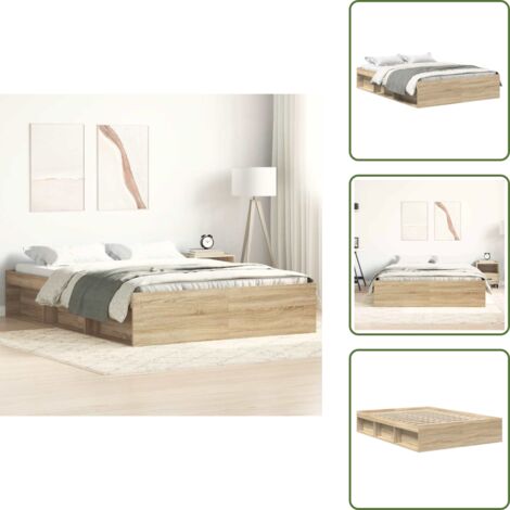 The Living Store Giroletto Rovere Sonoma 120x200 cm - Letto con doghe in compensato