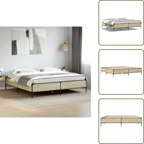 The Living Store Giroletto Rovere Sonoma 180x200 cm in Legno Multistrato Metallo - Letto in legno