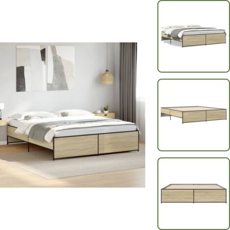 The Living Store Giroletto Rovere Sonoma 180x200 cm in Legno Multistrato Metallo - Letto in legno