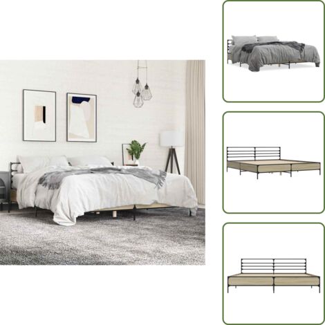 The Living Store Giroletto Rovere Sonoma 180x200 cm in Legno Multistrato Metallo - Letto in legno