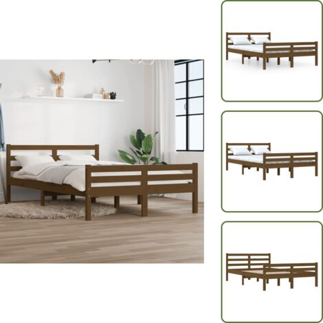 The Living Store Giroletto senza Materaso Ambra in Legno Massello 140x190 cm - Letto in legno
