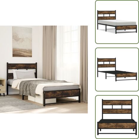 The Living Store Giroletto senza Materaso in Metallo Rovere Fumo 100x190 cm - Letto in acciaio