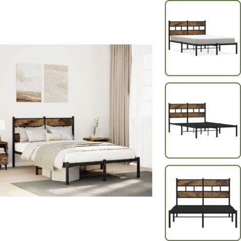 The Living Store Giroletto senza Materaso in Metallo Rovere Fumo 120x190 cm - Letto con testiera