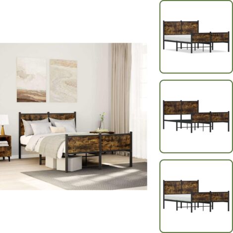 The Living Store Giroletto senza Materaso in Metallo Rovere Fumo 120x200 cm - Letto in acciaio