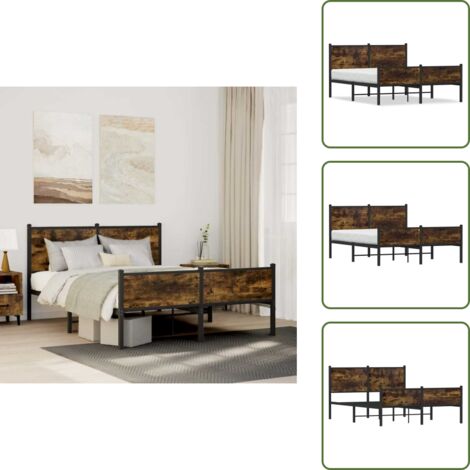 The Living Store Giroletto senza Materaso in Metallo Rovere Fumo 150x200 cm - Letto con testiera