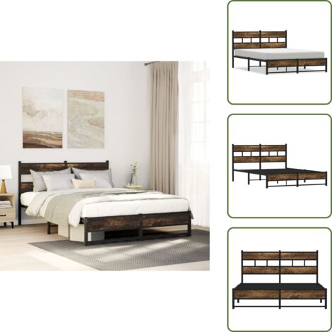 The Living Store Giroletto senza Materaso in Metallo Rovere Fumo 150x200 cm - Letto in acciaio