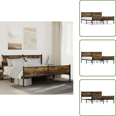 The Living Store Giroletto senza Materaso in Metallo Rovere Fumo 180x200 cm - Letto senza materasso