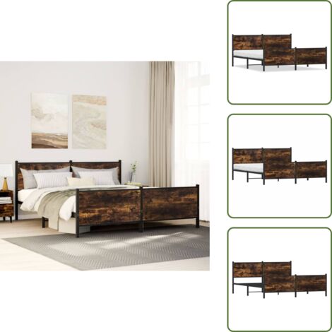 The Living Store Giroletto senza Materaso in Metallo Rovere Fumo 183x213 cm - Letto senza materasso