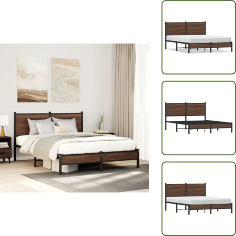 The Living Store Giroletto senza Materaso in Metallo Rovere Marrone 150x200 cm - Letto con struttura in acciaio