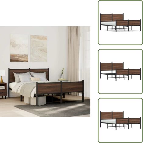 The Living Store Giroletto senza Materaso in Metallo Rovere Marrone 150x200 cm - Letto con testiera