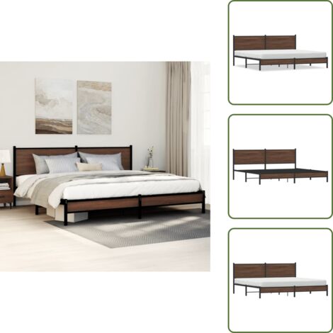 The Living Store Giroletto senza Materaso in Metallo Rovere Marrone 200x200 cm - Letto con testiera