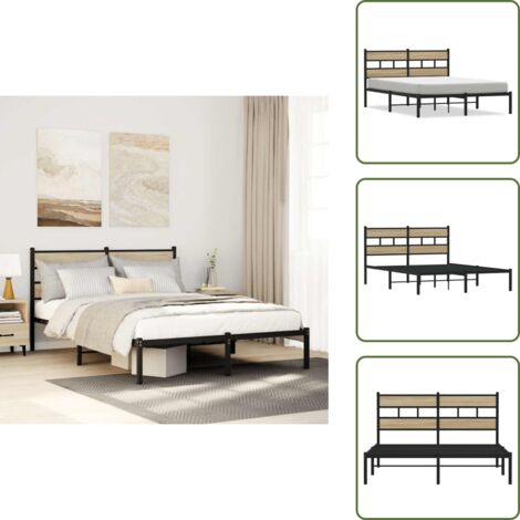 The Living Store Giroletto senza Materaso in Metallo Rovere Sonoma 140x190 cm - Letto con testiera
