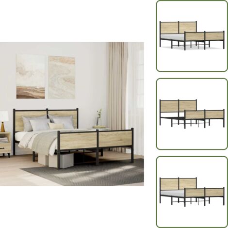 The Living Store Giroletto senza Materaso in Metallo Rovere Sonoma 140x200 cm - Letto con testiera