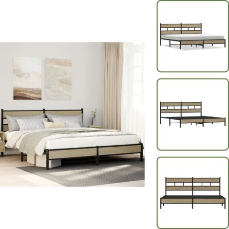 The Living Store Giroletto senza Materaso in Metallo Rovere Sonoma 180x200 cm - Letto con testiera