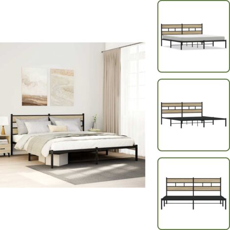 The Living Store Giroletto senza Materaso in Metallo Rovere Sonoma 180x200 cm - Letto con testiera
