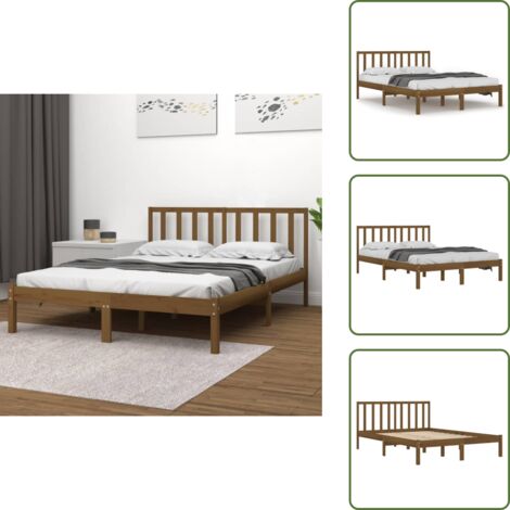 The Living Store Giroletto senza Materasso Ambra in Legno di Pino 200x200 cm - Letto in legno