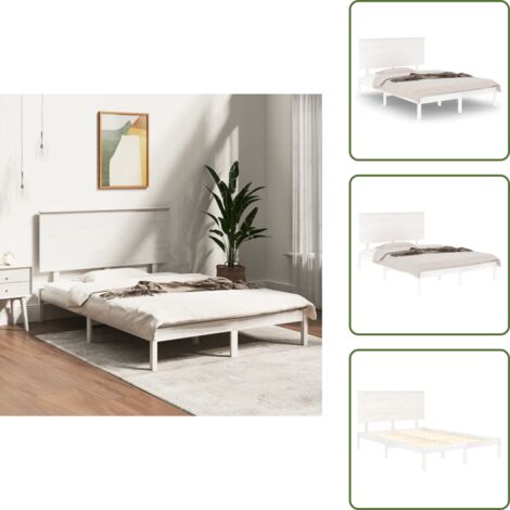 The Living Store Giroletto senza Materasso Bianco 120x200 cm Legno Massello Pino - Letto con testiera
