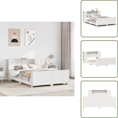 The Living Store Giroletto senza Materasso Bianco 150x200 cm Legno Massello Pino - Testiera letto