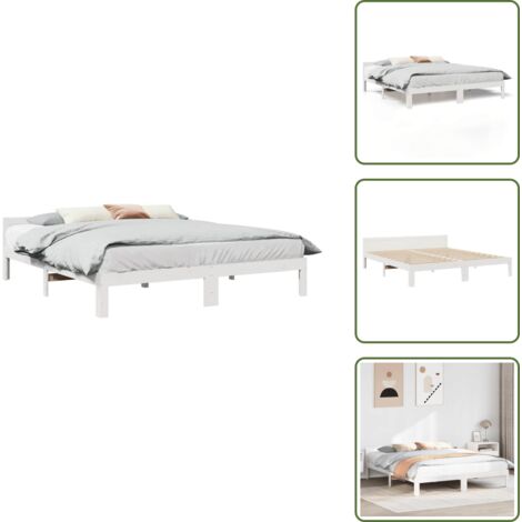 The Living Store Giroletto senza Materasso Bianco 160x200 cm Legno Massello Pino - Letto con telaio in legno