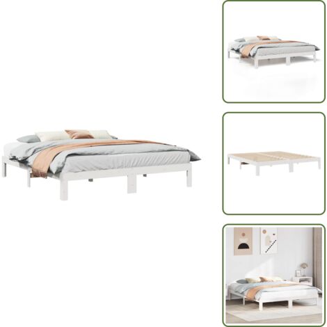 The Living Store Giroletto senza Materasso Bianco 180x200 cm Legno Massello Pino - Letto con telaio in legno