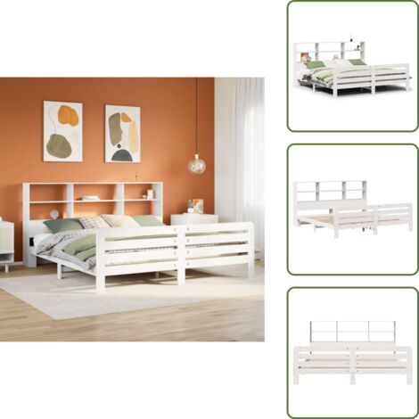 The Living Store Giroletto senza Materasso Bianco 180x200 cm Legno Massello Pino - Testiera letto