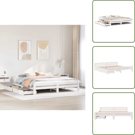The Living Store Giroletto senza Materasso Bianco 200x200 cm Legno Massello Pino - Letto con rete a doghe