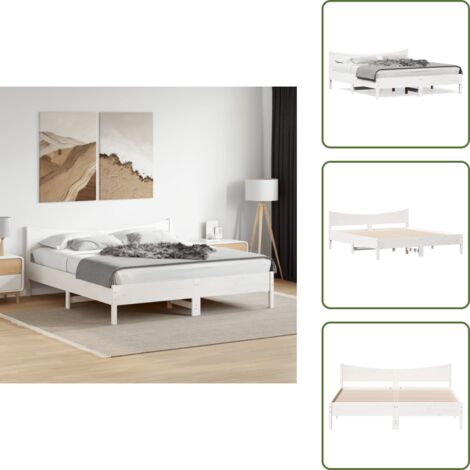 The Living Store Giroletto senza Materasso Bianco 200x200 cm Legno Massello Pino - Letto in legno