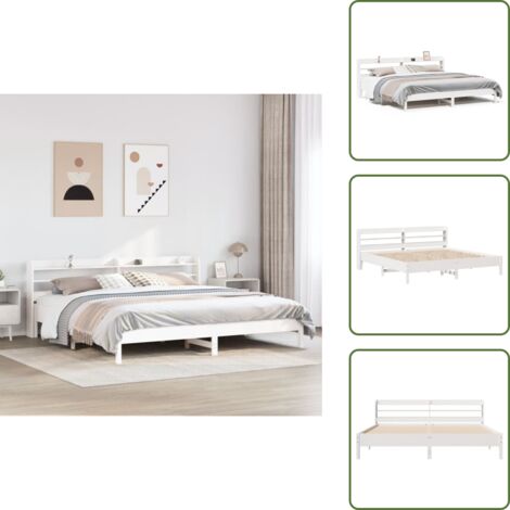 The Living Store Giroletto senza Materasso Bianco 200x200 cm Legno Massello Pino - Testiera per letto