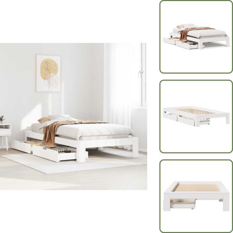 The Living Store Giroletto senza Materasso Bianco 75x190 Legno Massello di Pino - Letto con rete a doghe