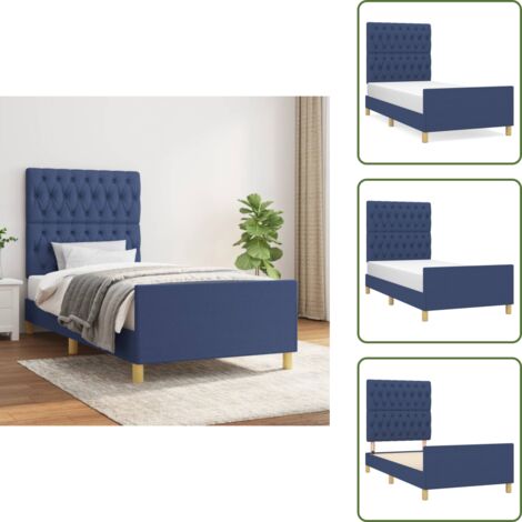 The Living Store Giroletto senza Materasso Blu 100x200 cm in Tessuto - Testiera per letto