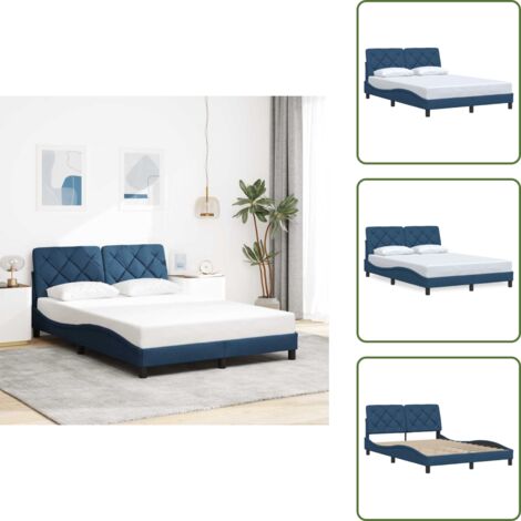 The Living Store Giroletto senza Materasso Blu 140x190 cm in Tessuto - Letto con testiera