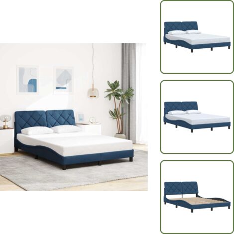 The Living Store Giroletto senza Materasso Blu 140x200 cm in Tessuto - Letto con testiera