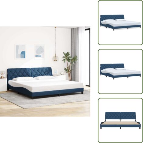 The Living Store Giroletto senza Materasso Blu 200x200 cm in Tessuto - Letto con testiera