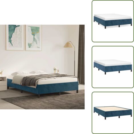 The Living Store Giroletto senza Materasso Blu Scuro 140x190 cm in Velluto - Letto con giroletto