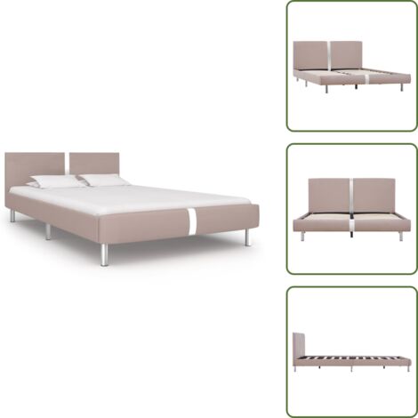 The Living Store Giroletto senza Materasso Cappuccino in Similpelle 140x200 cm - Letto in ferro