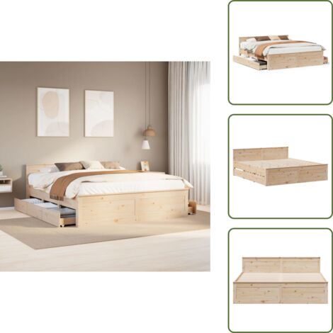 The Living Store Giroletto senza Materasso con Testiera 200x200 cm Massello Pino - Letto con testiera