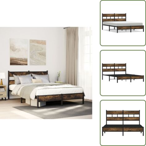 The Living Store Giroletto senza Materasso con Testiera Rovere Sonoma 140x200 cm - Letto con testiera