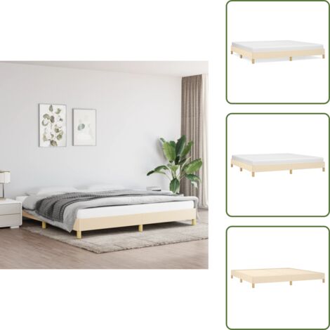 The Living Store Giroletto senza Materasso Crema 200x200 cm in Tessuto - Letto con doghe