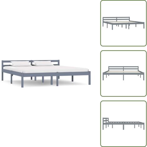 The Living Store Giroletto senza Materasso Grigio 180x200 cm Legno Massello Pino - Letto in legno massello