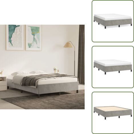 The Living Store Giroletto senza Materasso Grigio Chiaro 140x190 cm Velluto - Materasso per letto