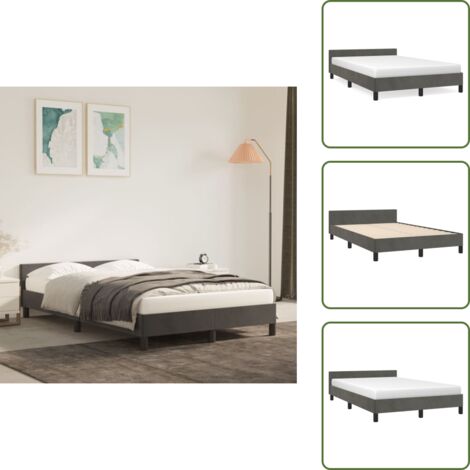 The Living Store Giroletto senza Materasso Grigio Scuro 120x190 cm Velluto - Letto con testiera