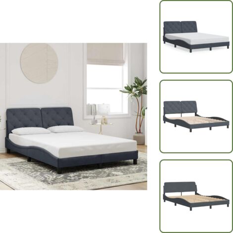 The Living Store Giroletto senza Materasso Grigio Scuro 140x190 cm Velluto - Materasso