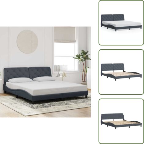 The Living Store Giroletto senza Materasso Grigio Scuro 180x200 cm Velluto - Materasso