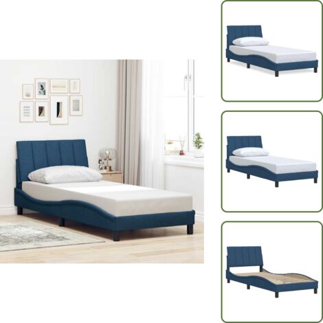The Living Store Giroletto senza Materasso Hanko Blu 90x200 cm in Tessuto - Letto con testiera