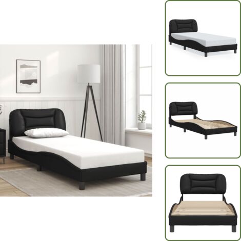 The Living Store Giroletto senza Materasso Hvar Nero 80x200 cm in Similpelle - Letto con testiera