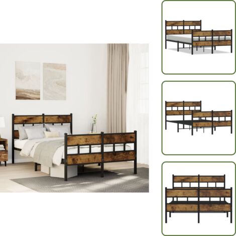 The Living Store Giroletto senza Materasso in Metallo Rovere Fumo 120x190 cm - Letto con testiera